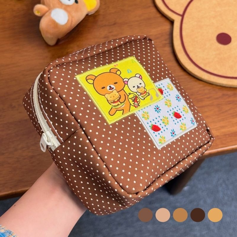 Travel Accessories And Bags - Kawaii Rilakkuma Kahverengi Puantiyeli Kozmetik Çantası